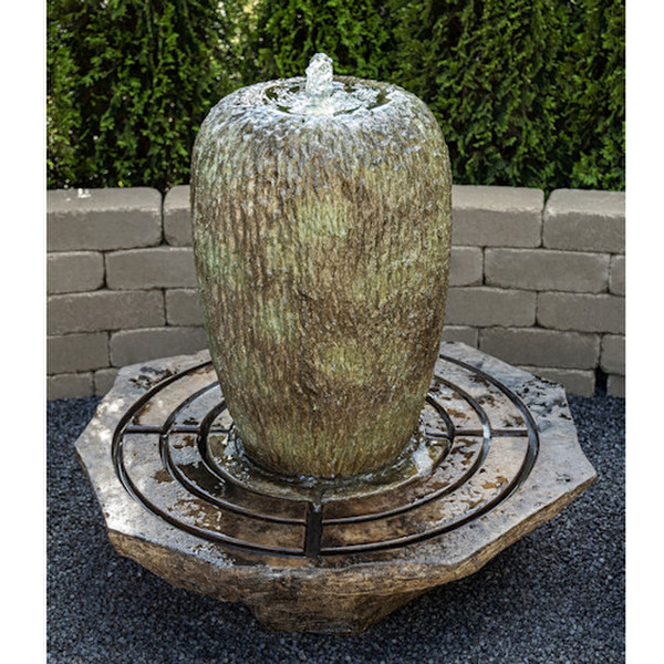 Organic Bowl Tall Fountain with Light water cascades over roughhewn
